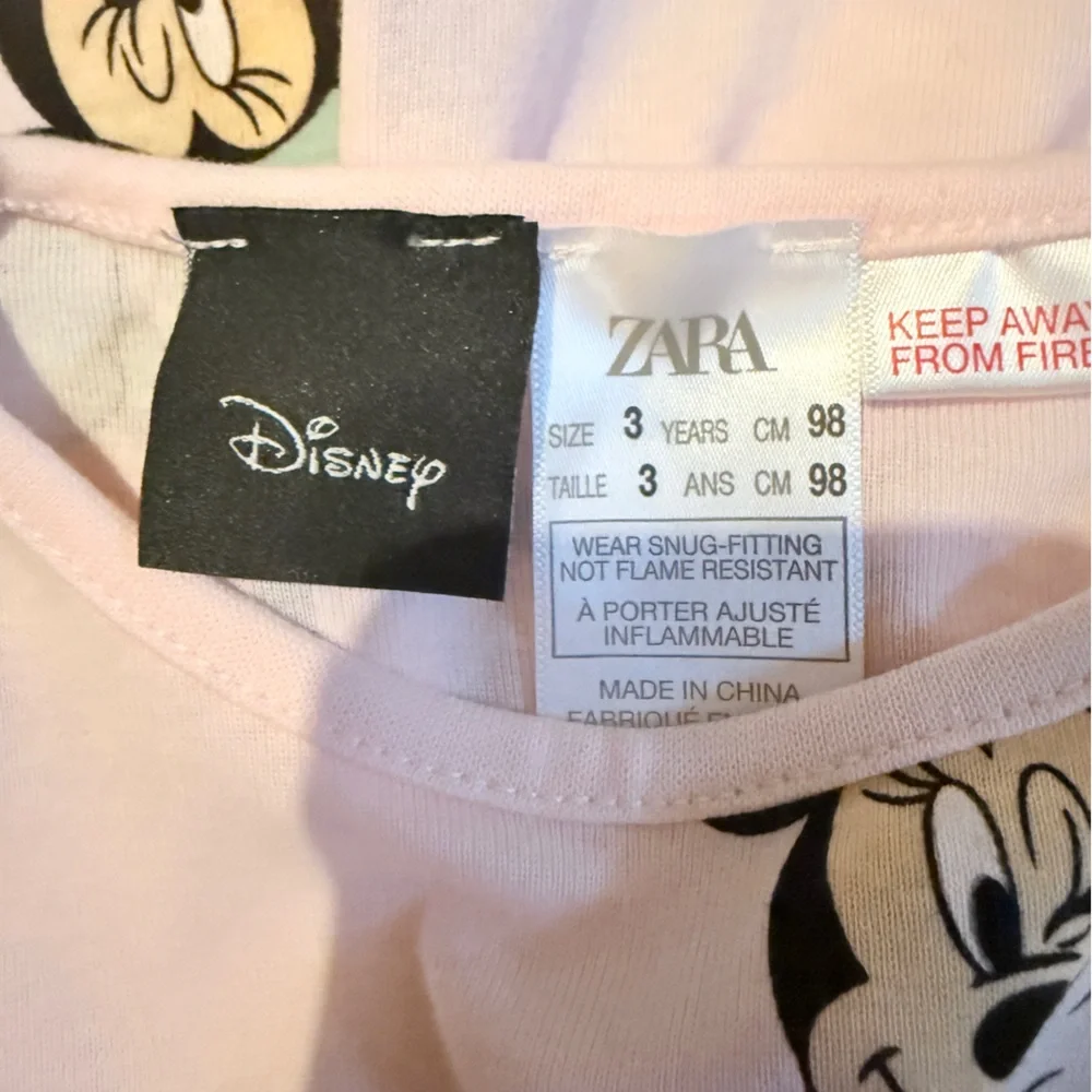Disney x Zara Minnie Mouse Light Pink Girls' Pajama Set Sz 3 Yrs Shirt &‎ Pants
